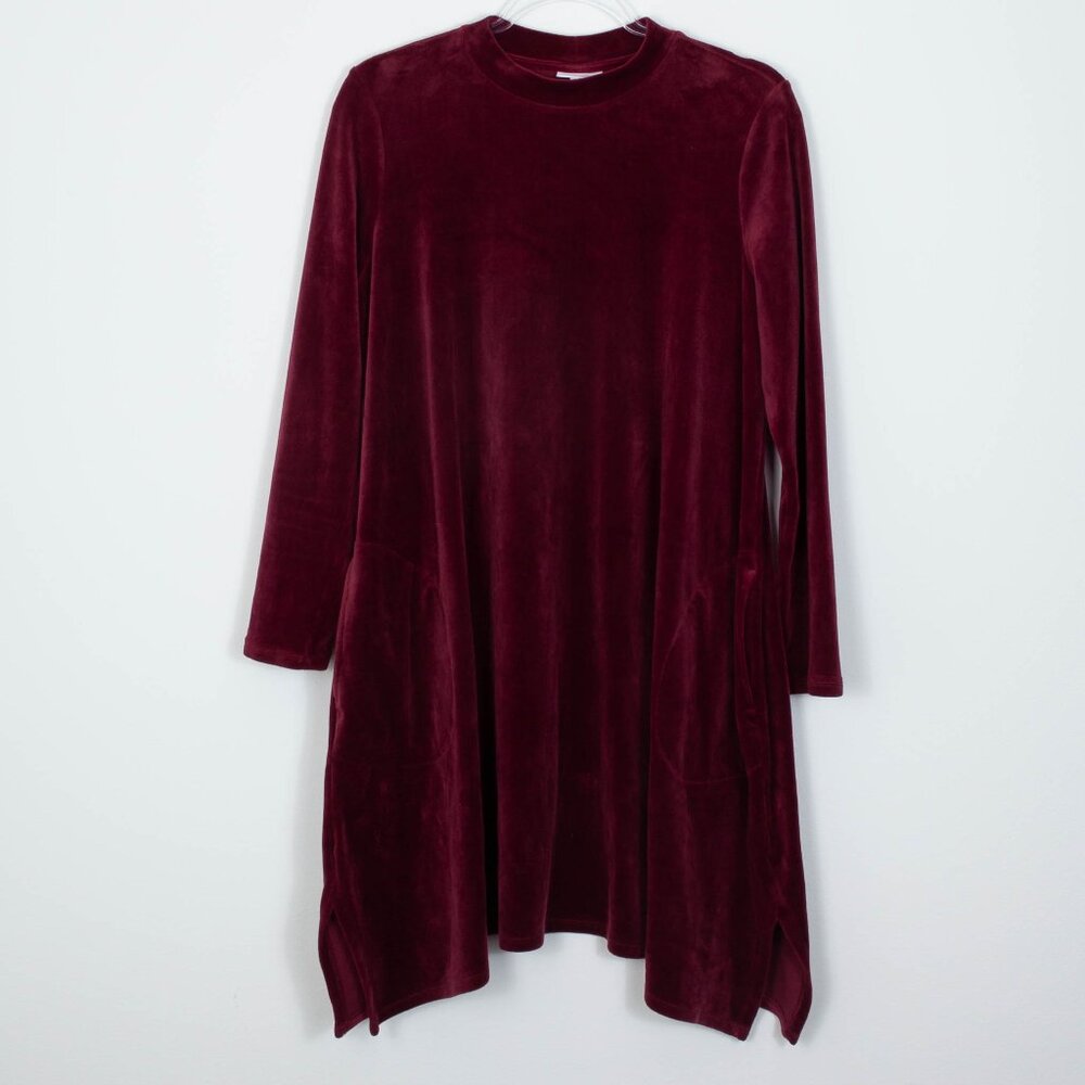 J. Jill Burgundy Mock Turtleneck Pocket Velour Tunic‎ A-Line Dress Womens Size M